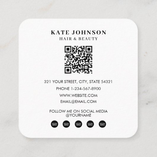 まばたき美しいサロンメイクアップアーティスト4枚QRコード スクエア名刺 (裏面)