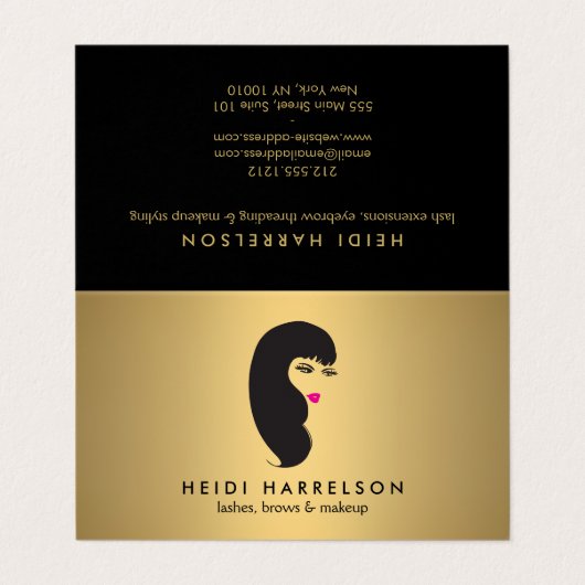 まばたき金ゴールドアフターフェイクケアの女の子 名刺 (外部フラット)