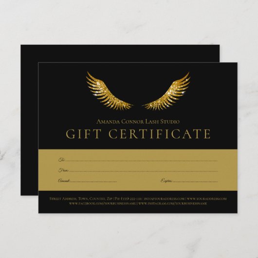 まばたき金ゴールドウィングブラックギフト証明書券 ポストカード (正面/裏面)