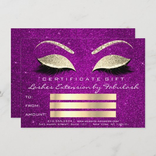 まばたき金ゴールドピンクメイクアップアーティスト証明書ギフト (正面/裏面)