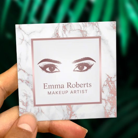まばたき&まばたきバラ金ゴールド大理石メイクアップアーティスト スクエア名刺