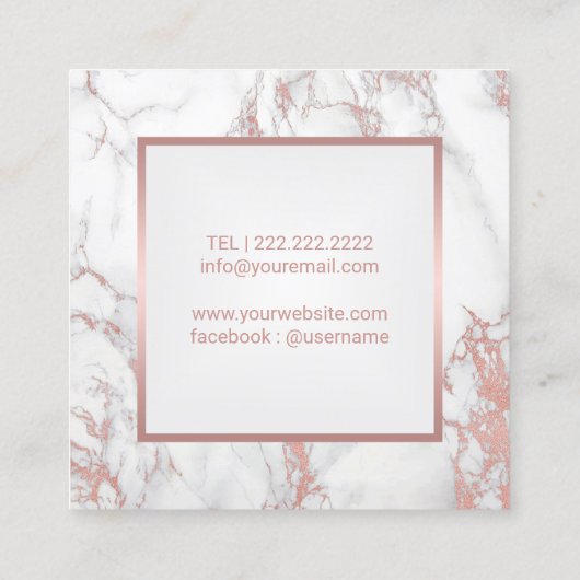 まばたき&まばたきバラ金ゴールド大理石メイクアップアーティスト スクエア名刺 (裏面)