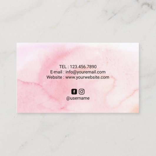 まばたき&まばゆき美しいサロン赤面ピンクウォーターカラー 名刺 (裏面)