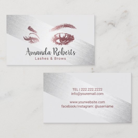 まばたき&ブロウズメイクアーティストシルバーモダンストライプ 名刺 (正面/裏面)