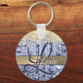 まばゆいキラキラ青いビーズモノグラム キーホルダー (正面)