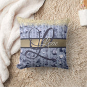 まばゆいキラキラ青いビーズモノグラム クッション (ブランケット)