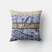 まばゆいキラキラ青いビーズモノグラム クッション (裏面)