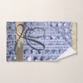 まばゆいキラキラ青いビーズモノグラム バスタオルセット (ハンドタオル)