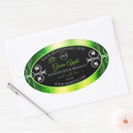 まばゆいグリーン黒製品ラベルジュエリーロゴ 楕円形シール (封筒)