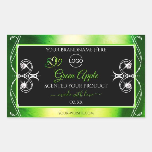 まばゆいグリーン黒製品ラベルジュエリーロゴ 長方形シール (正面)