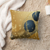 まばゆいゴールデン&ブルークリスマス クッション (ブランケット)