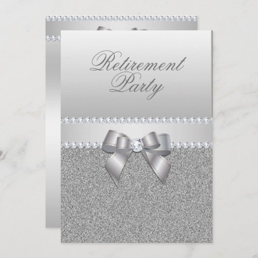 まばゆいシルバーの退職パーティー 招待状 (正面/裏面)
