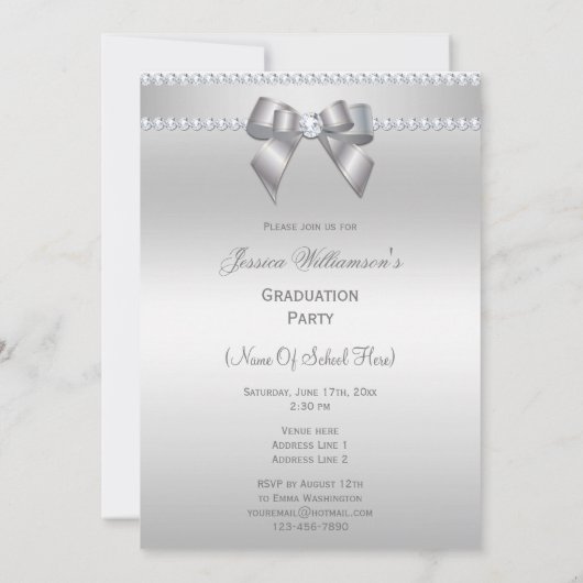 まばゆいシルバー卒業式パーティー 招待状 (裏面)