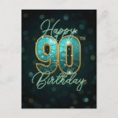 まばゆいティール（緑がかった色）金ゴールド90誕生日マイルストーン ポストカード (正面)