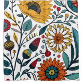 まばゆいデイジー喜び：フローラファッション お気に入りの シャワーカーテン (正面)