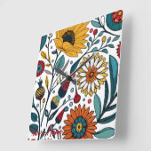 まばゆいデイジー喜び：フローラファッション お気に入りの スクエア壁時計 (傾斜)