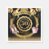 まばゆいバラ金ゴールドハイトナプキンズとバルーン スタンダードカクテルナプキン (正面)