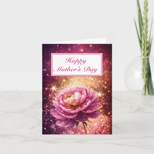まばゆいピンクのキラキラ母の日 カード (正面)