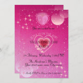 まばゆいピンクハートバレンタインデーパーティー 招待状 (正面/裏面)