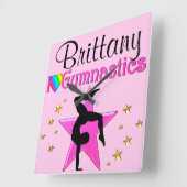 まばゆいピンクパーソナライズされたの体操時計 スクエア壁時計 (傾斜)