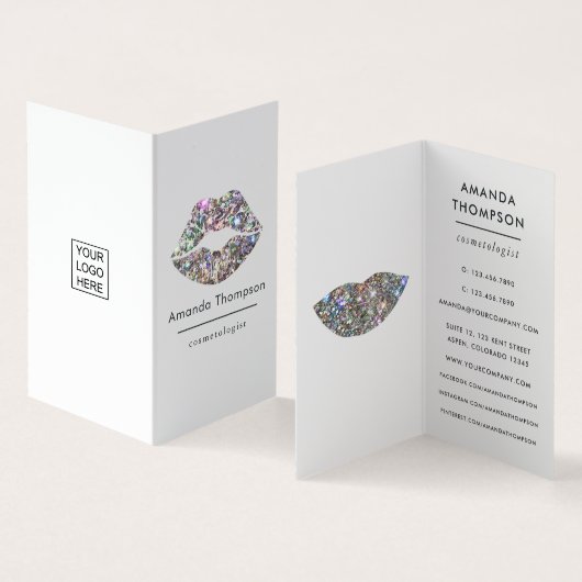 まばゆいフェイクグリッターリップメイクアップアーティストビジネス 名刺 (内部&外部)