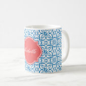 まばゆいブルーダマスクモノグラムマグ コーヒーマグカップ (正面右)