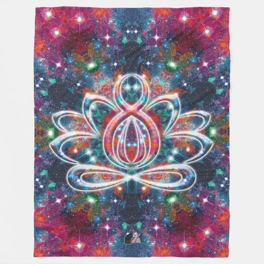 まばゆい禅ロータス フリースブランケット (正面)