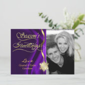 まばゆい紫のスパークルスノーフレークのホリデーカード シーズンカード (スタンド正面)