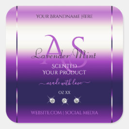 まばゆい紫色の製品ラベルダイヤモンドモノグラム スクエアシール