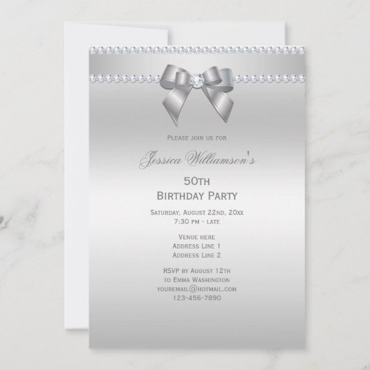 まばゆい銀の誕生日パーティー 招待状 (裏面)