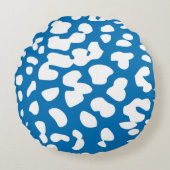 まばゆい青と白ヒョウのプリント丸い枕 ラウンドクッション (正面)