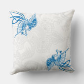 まばゆい青の鳥と花柄の枕 クッション (裏面)