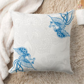 まばゆい青の鳥と花柄の枕 クッション (ブランケット)