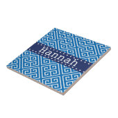 まばゆい青ホワイトギリシャ鍵パターンブルー名 タイル (側面)