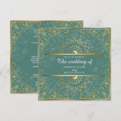 まぶしいグリーンと金ゴールド結婚式招待状 招待状 (正面/裏面)