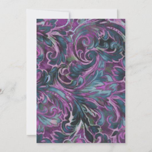 まぶしいダマスクパープルとティール（緑がかった色） 招待状 (裏面)