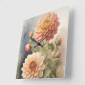 まぶしいダリア スクエア壁時計 (傾斜)