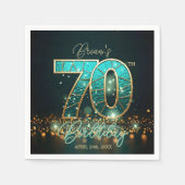 まぶしいティール（緑がかった色）モザイク金ゴールドジュエリング70th誕生日 スタンダードカクテルナプキン (正面)
