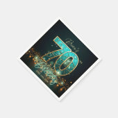 まぶしいティール（緑がかった色）モザイク金ゴールドジュエリング70th誕生日 スタンダードカクテルナプキン (角)