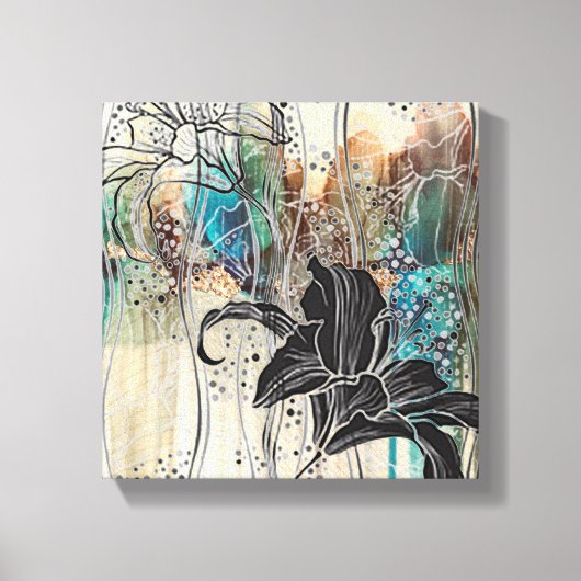 "まぶしいブラック開花" 10" x10" キャンバスプリント (正面)