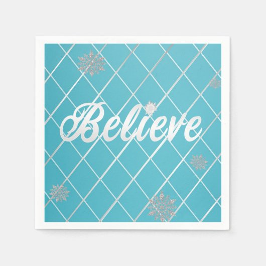 まぶしい信じライトブルーとシルバー市松模様に スタンダードカクテルナプキン (正面)
