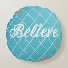 まぶしい信じライトブルーとシルバー市松模様に ラウンドクッション