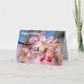 まぶしい桜の花。ベージュと青の背景 カード (正面)