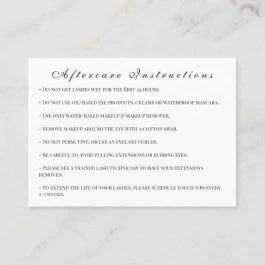 まぶしエクステンションアフターケアの説明書ホワイトローズ 予約カード (裏面)