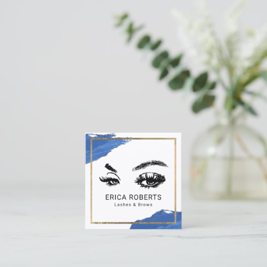 まぶしブローズメイクアップアーティスト海軍ブラシストロークサロン スクエア名刺 (スタンド正面)