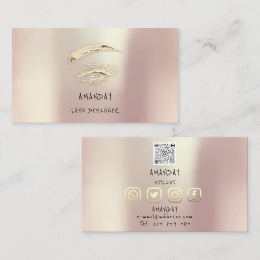 まぶし眉メイクアップロゴソーシャルバラ金ゴールド 名刺 (正面/裏面)