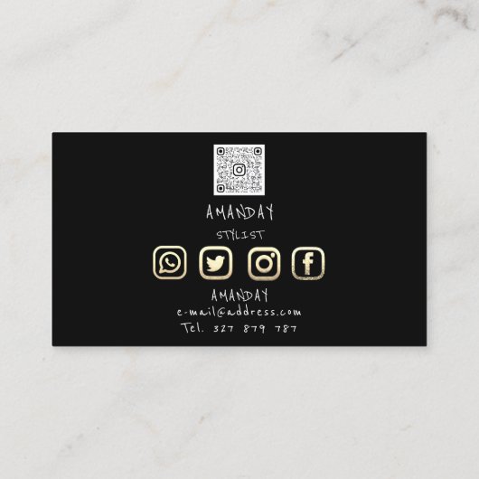 まぶし眉メイクアップロゴソーシャル・ブラック金ゴールド 名刺 (裏面)