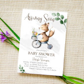 まもなく到着する小さなキツネ乗り自転車の赤ちゃんシャワー 招待状