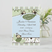 まる、ストライプ、葉と猿のベビーシャワー 招待状 (スタンド正面)