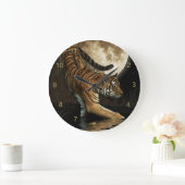 まれなトラ及び月の大きな猫の動物愛好家の柱時計 ラージ壁時計 (ホーム)